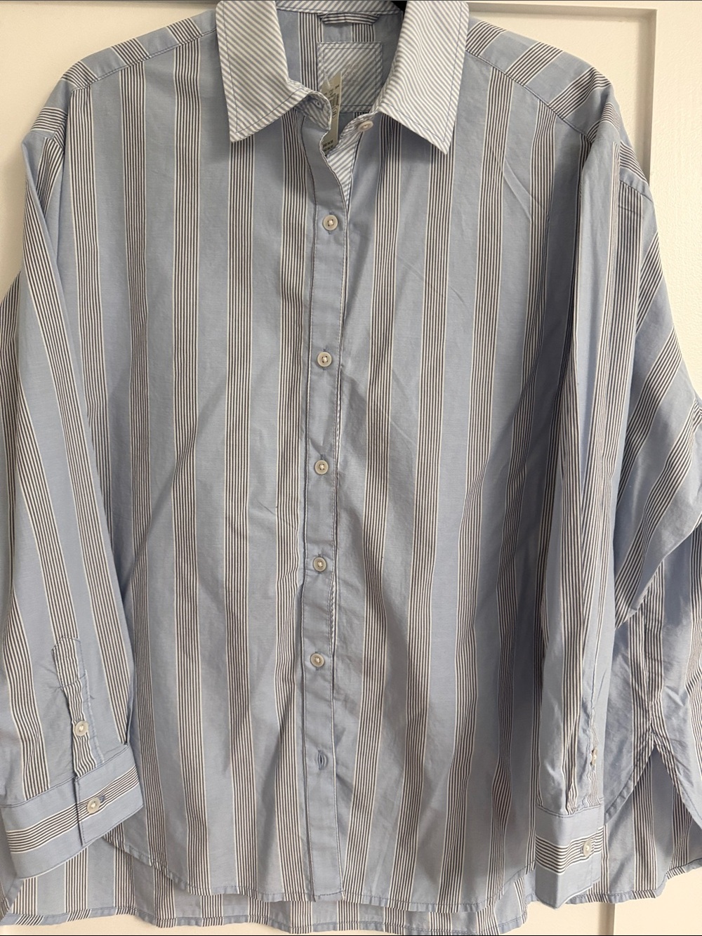 aerie Women’s Oversized Blue Stripe Button-Up Shirt